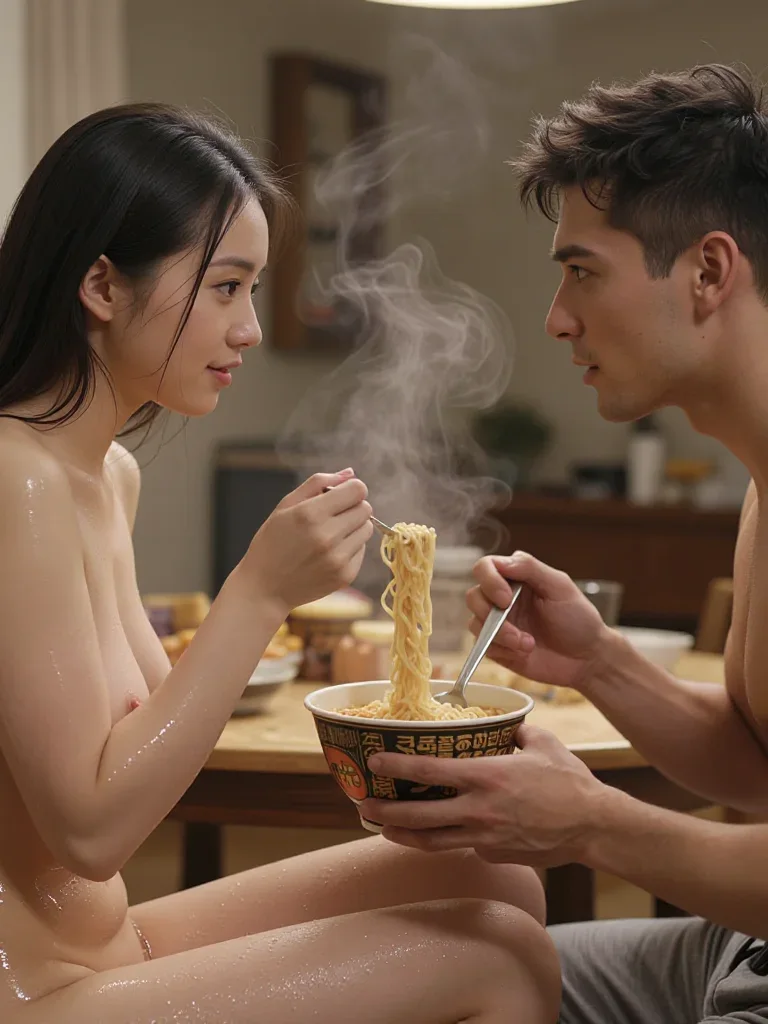 Girlfriend eating instant noodles to redeem prizes